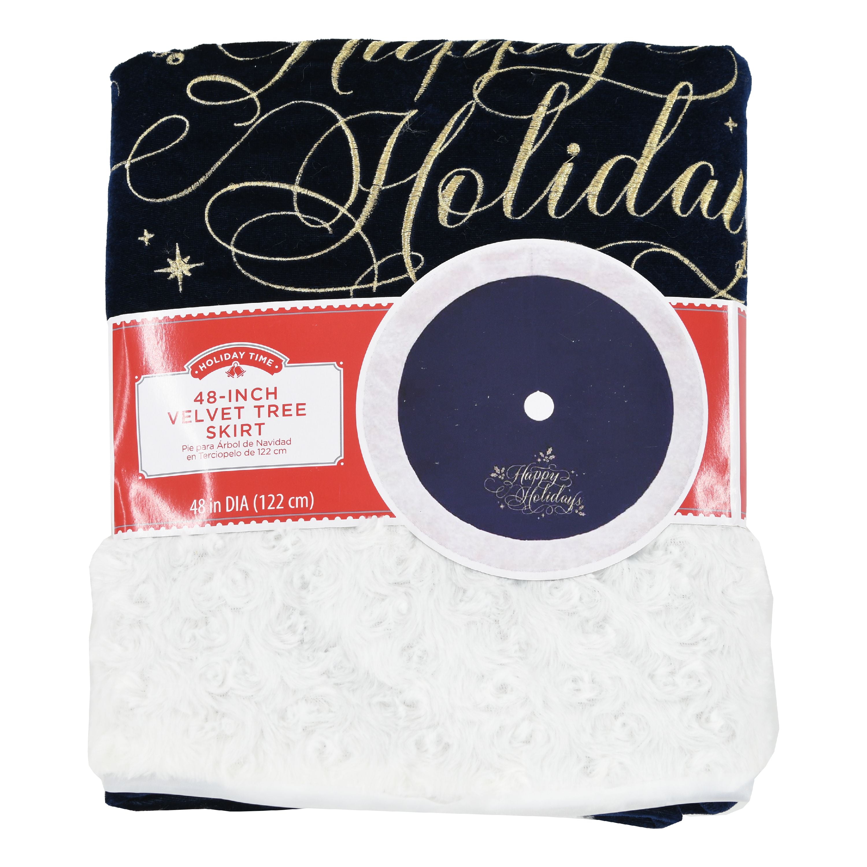 Holiday Time Blue Velvet Christmas Tree Skirts, 48"