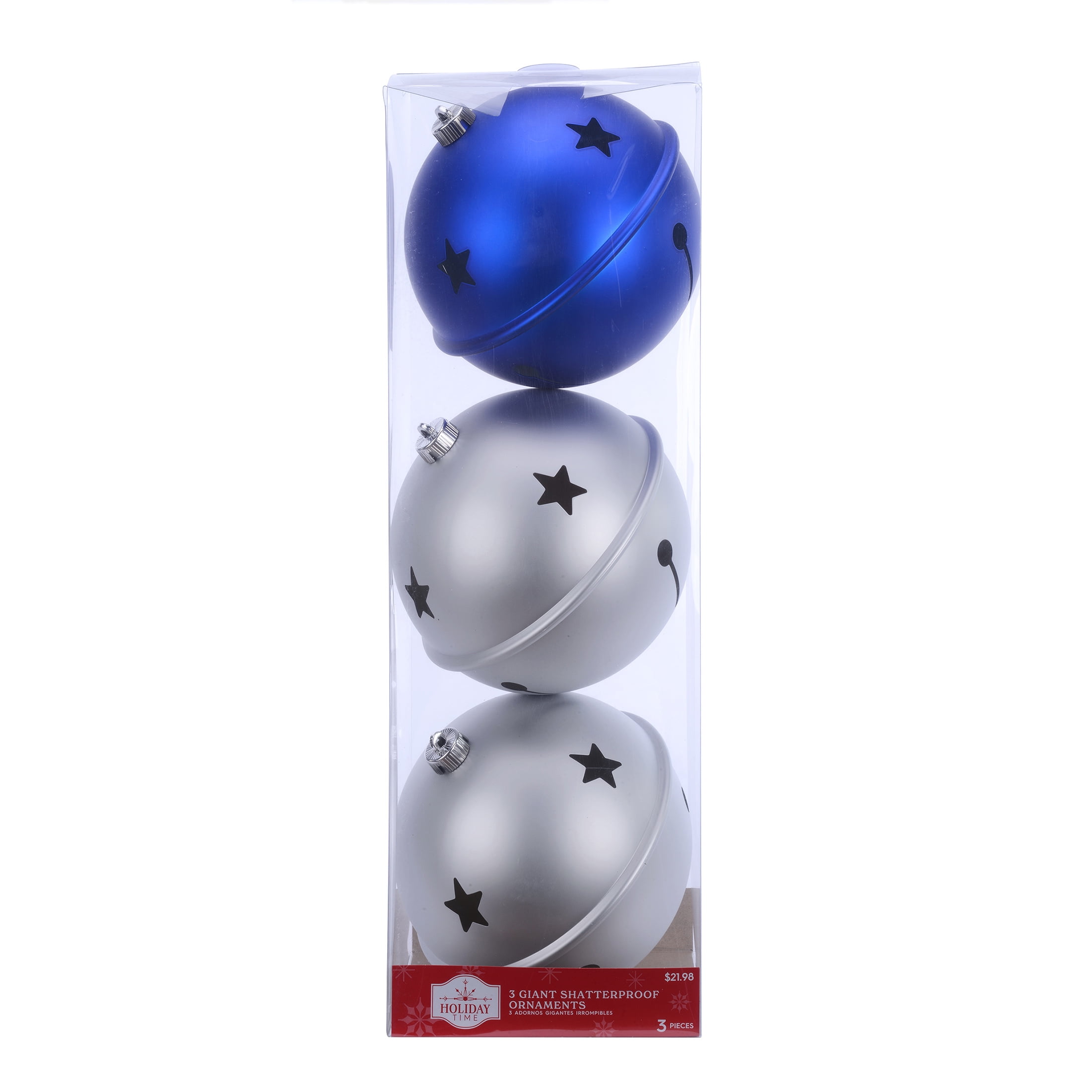 Holiday Time Blue and Silver Jumbo Bell Shatterproof Christmas