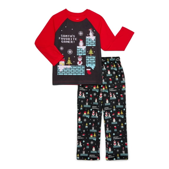 Holiday Time Boys Gaming Long Sleeve Top and Pants, 2-Piece Pajama Set, Size 4-18