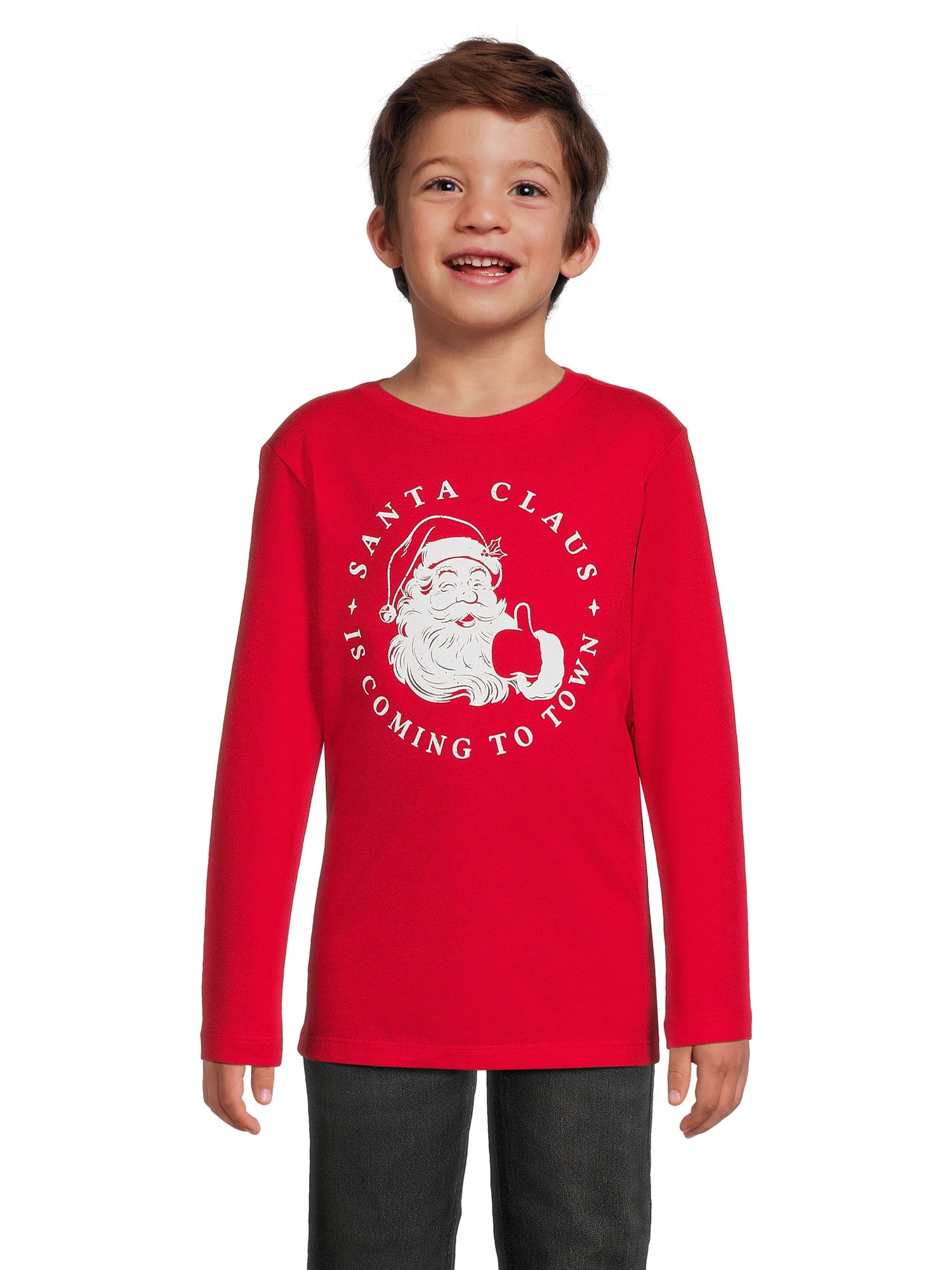 Holiday Time Boys Long Sleeve Christmas Graphic Tee, Sizes 4-18 & Husky ...