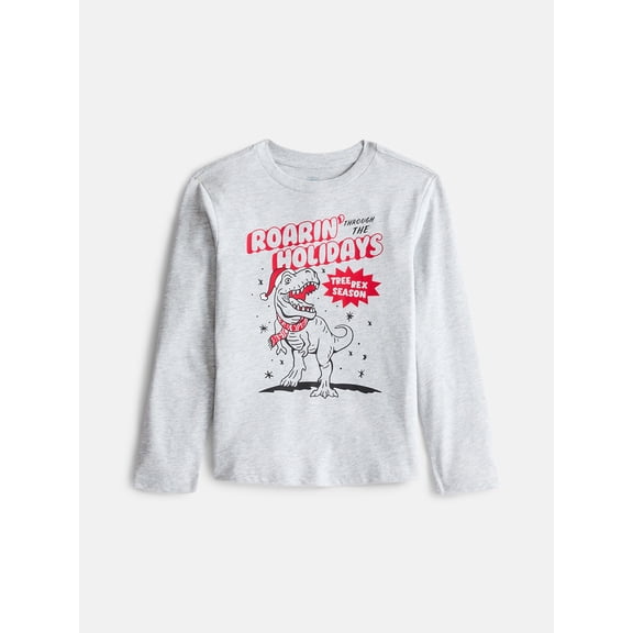 Holiday Time Boys’ Long Sleeve Christmas Graphic Tee, Sizes 4-18 & Husky