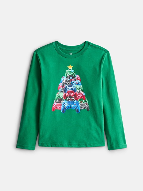 Boys’ Long Sleeve Christmas Graphic Tee, Sizes 4-18 & Husky