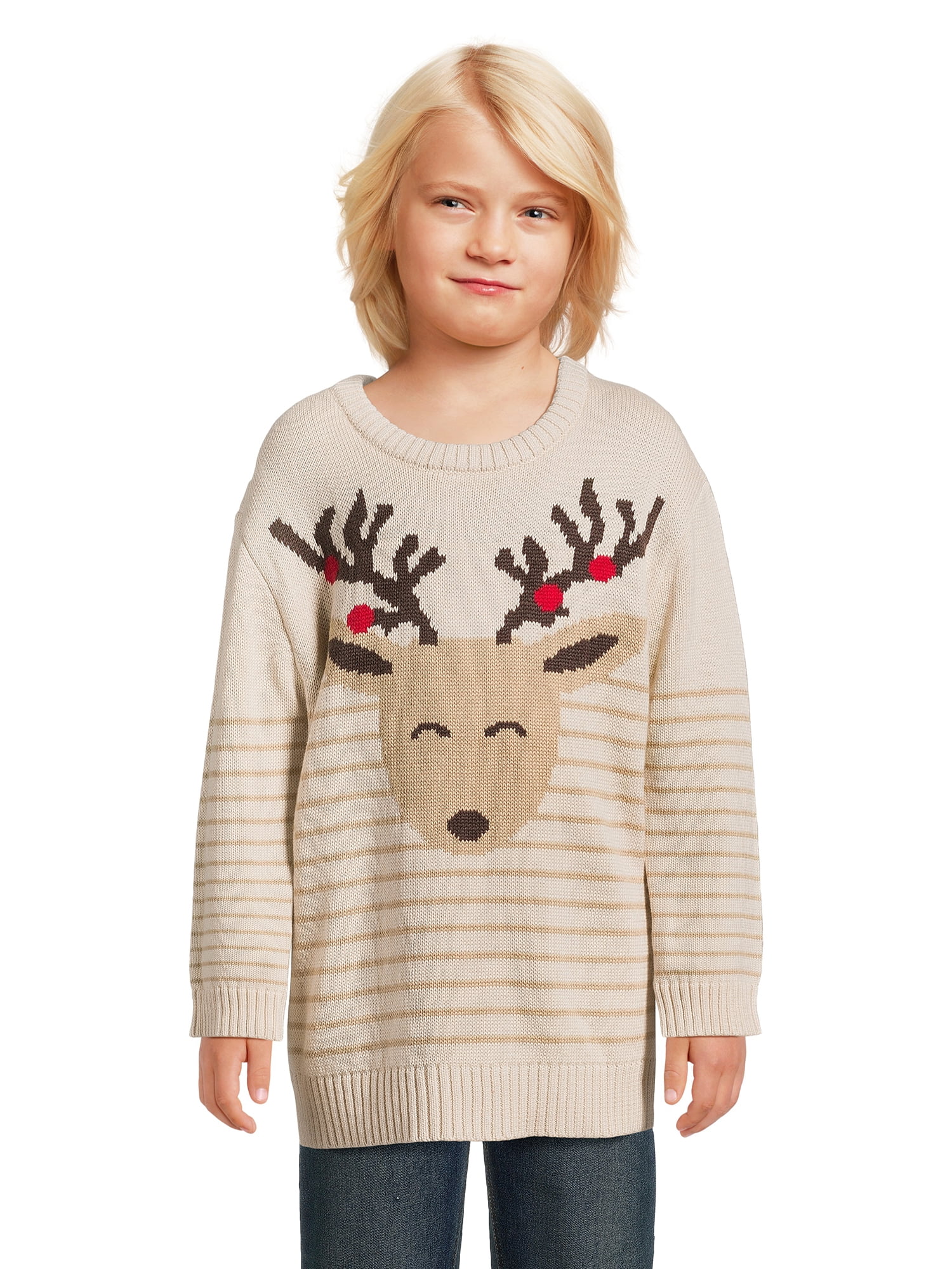 Holiday Time Boys Reindeer Sweater with Long Sleeves, Sizes 412