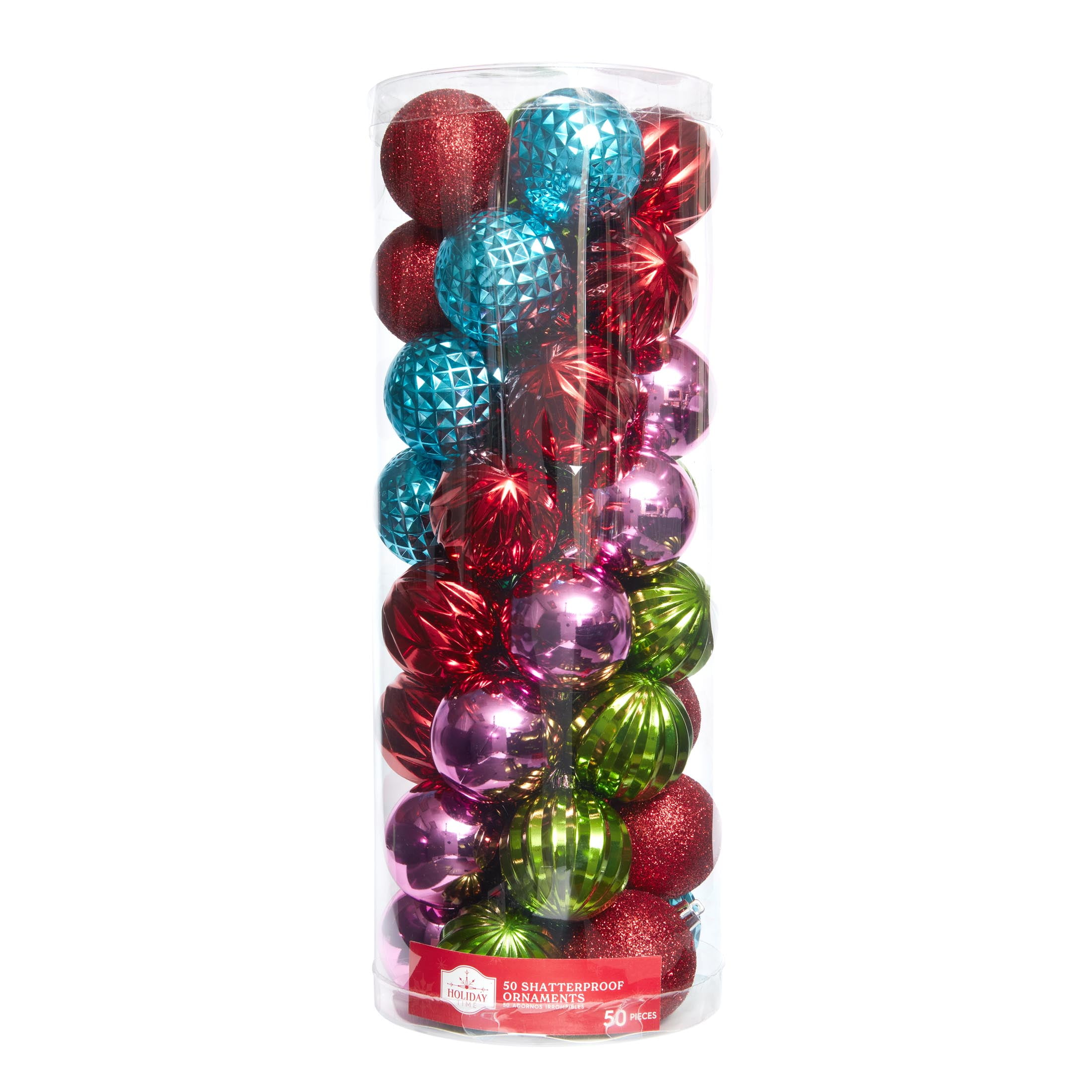 Bright Red, Green & Blue Shatterproof Christmas Ball Ornaments, 50 Count, by Holiday Time