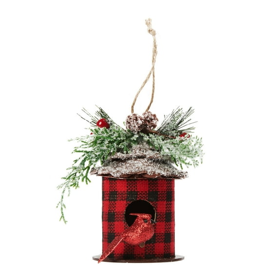 Holiday Time Buffalo Plaid Birdhouse Christmas Ornament