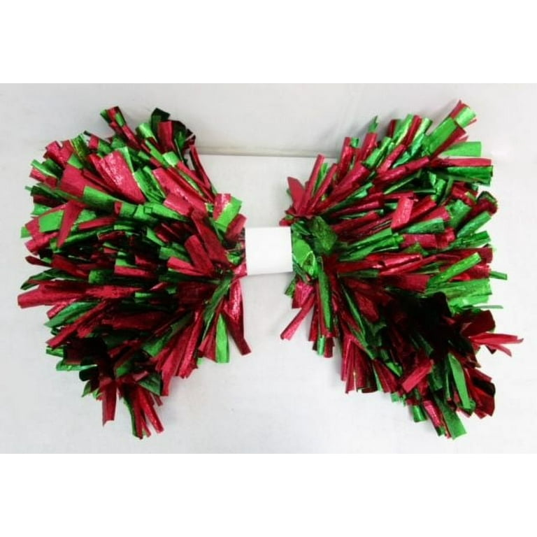 Red & Green Tinsel Pom Pom Clips