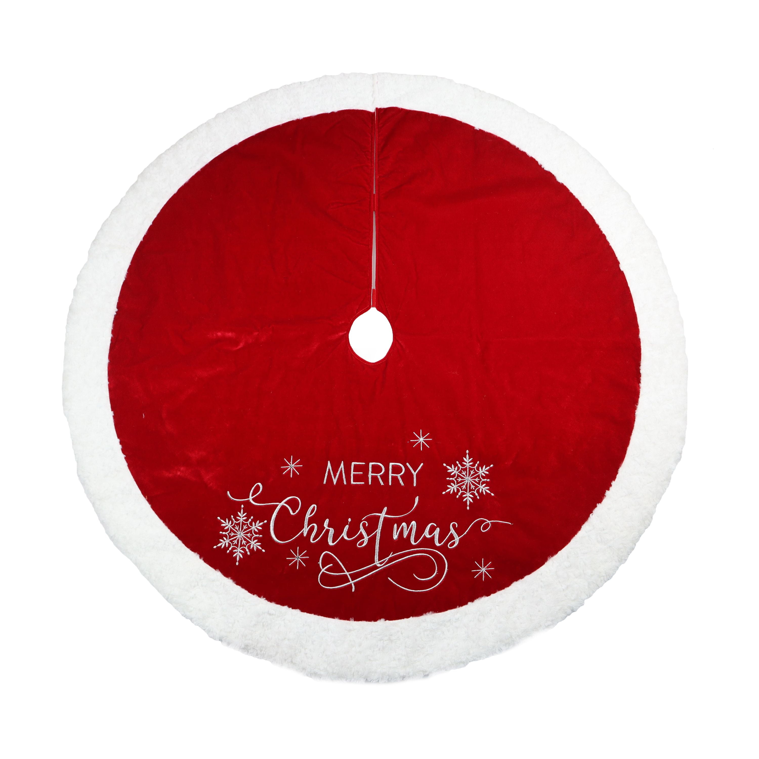 Holiday Time Burgundy Velvet Merry Christmas Tree Skirt, 48"