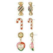 HOLIDAY TIME Candy Cane, Candy and Heart Motif Earrings, 3 Pairs