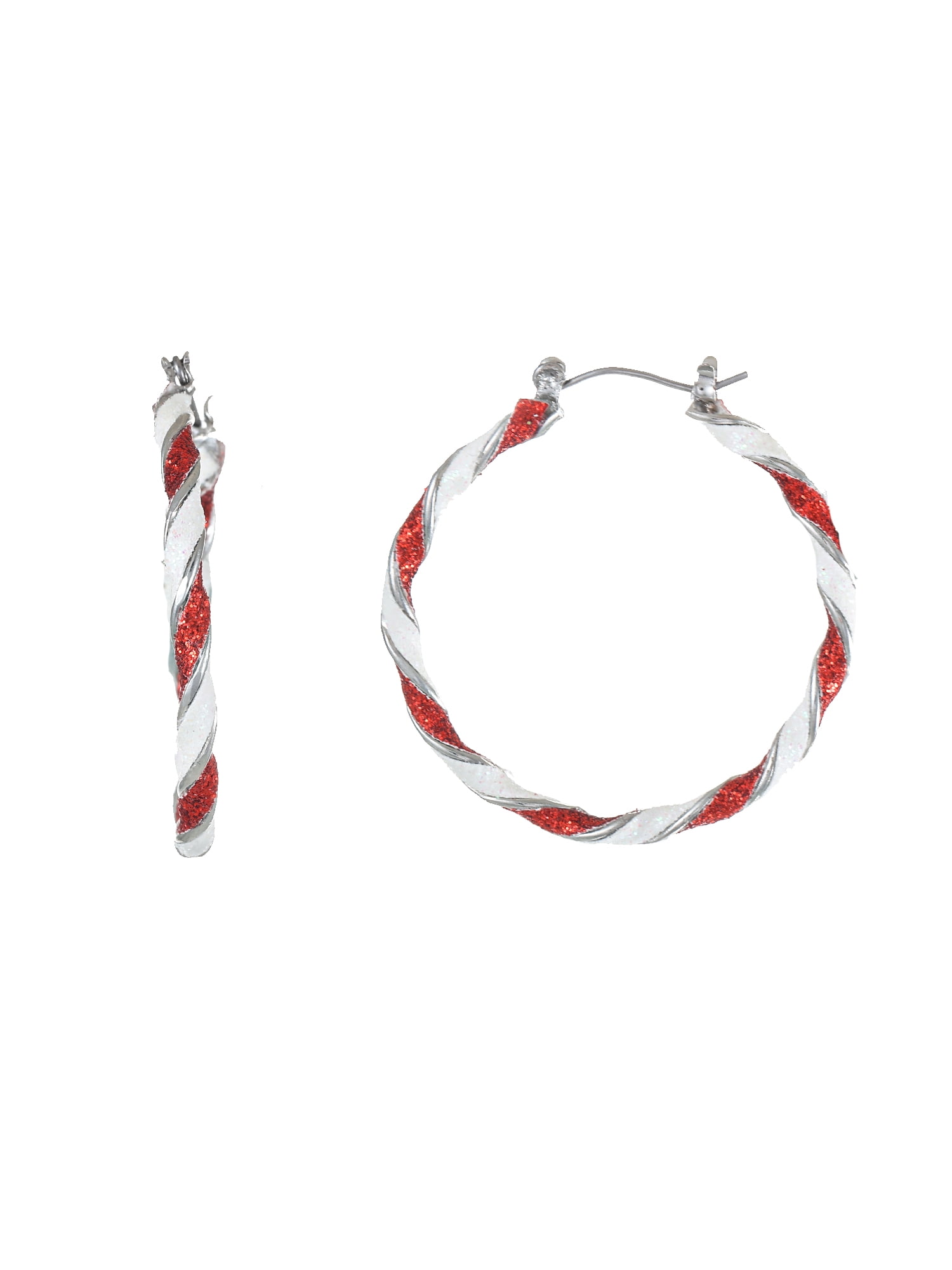 Holiday Time Candy Cane Hoop Earrings, Red and White, 1 Pair