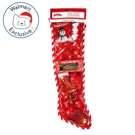 Holiday Time Cat Toys Stocking, 21 Pieces, Red