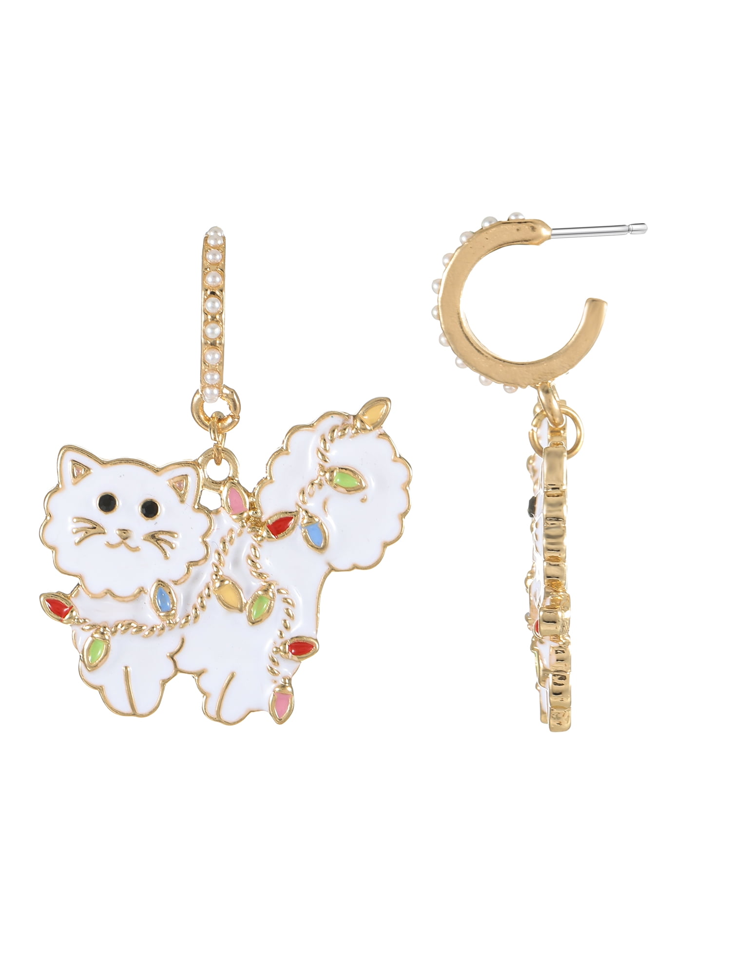 HOLIDAY TIME Cat in Christmas Lights Earrings, 1 Pair