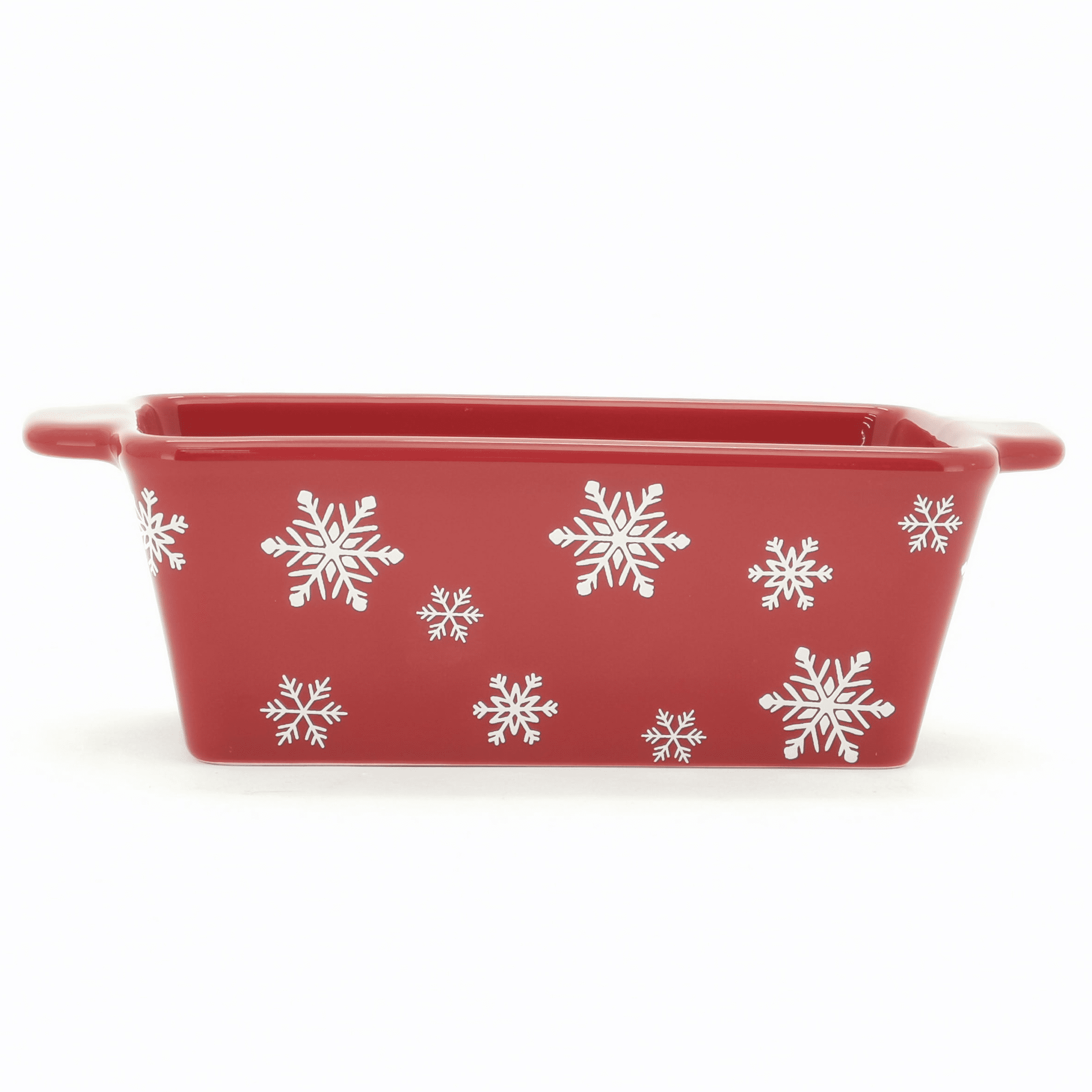 Holiday Time Ceramic Mini Snowflake Loaf Pan, 5.75 Long, Red