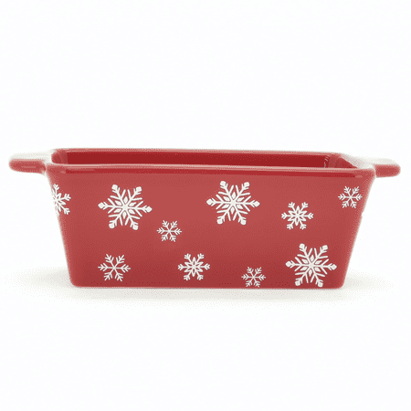 Holiday Time Ceramic Mini Snowflake Loaf Pan, 5.75" Long, Red, Stoneware