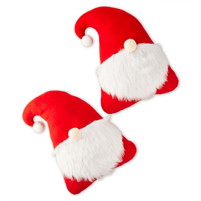 Holiday Time Christmas 13.5 inch Red Gnome Decorative Pillows Plush, 2-pack