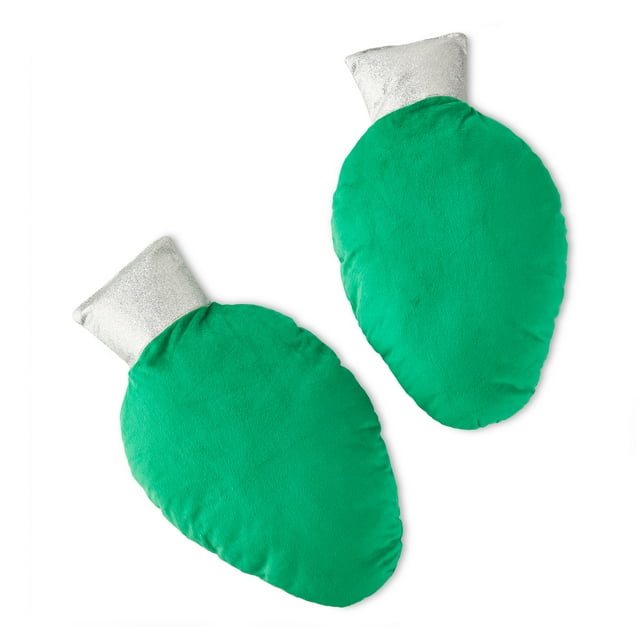 Holiday Time Christmas 15 inch Green C9 Bulb Decorative Pillows Plush, 2-pack