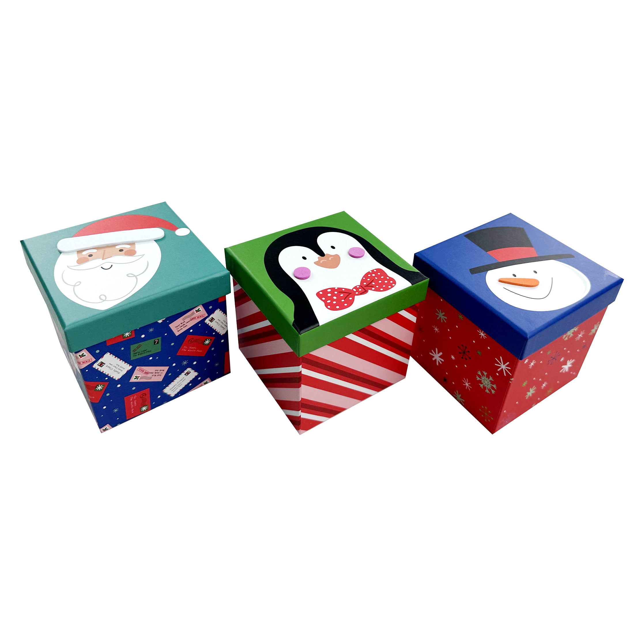 Holiday Time Christmas 15pc 4in 3d Characte GIft Boxes Santa Penguin Snowman