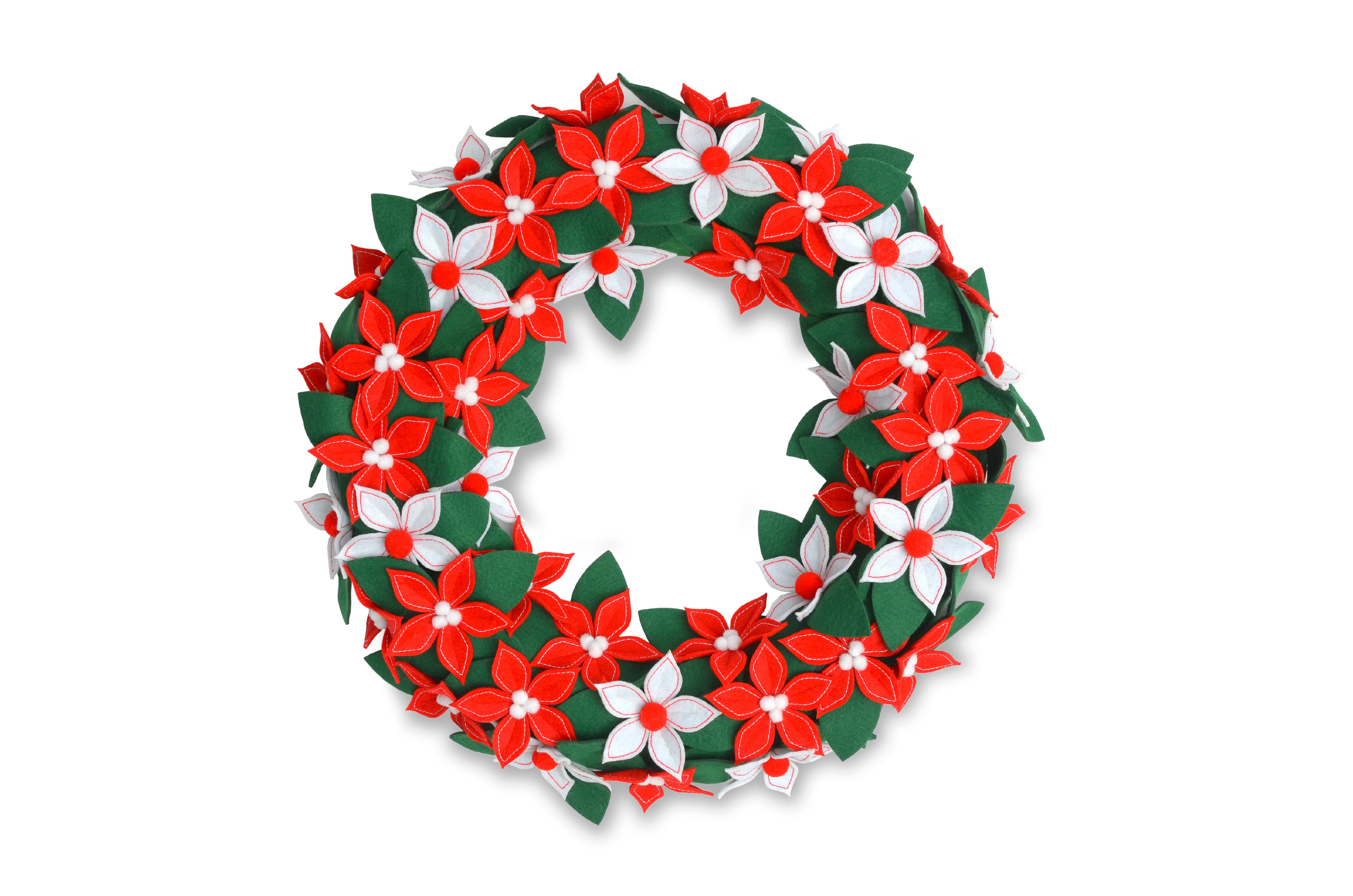 Holiday Time Christmas 22" Felt Poinsettia Wreath - image 1 of 5