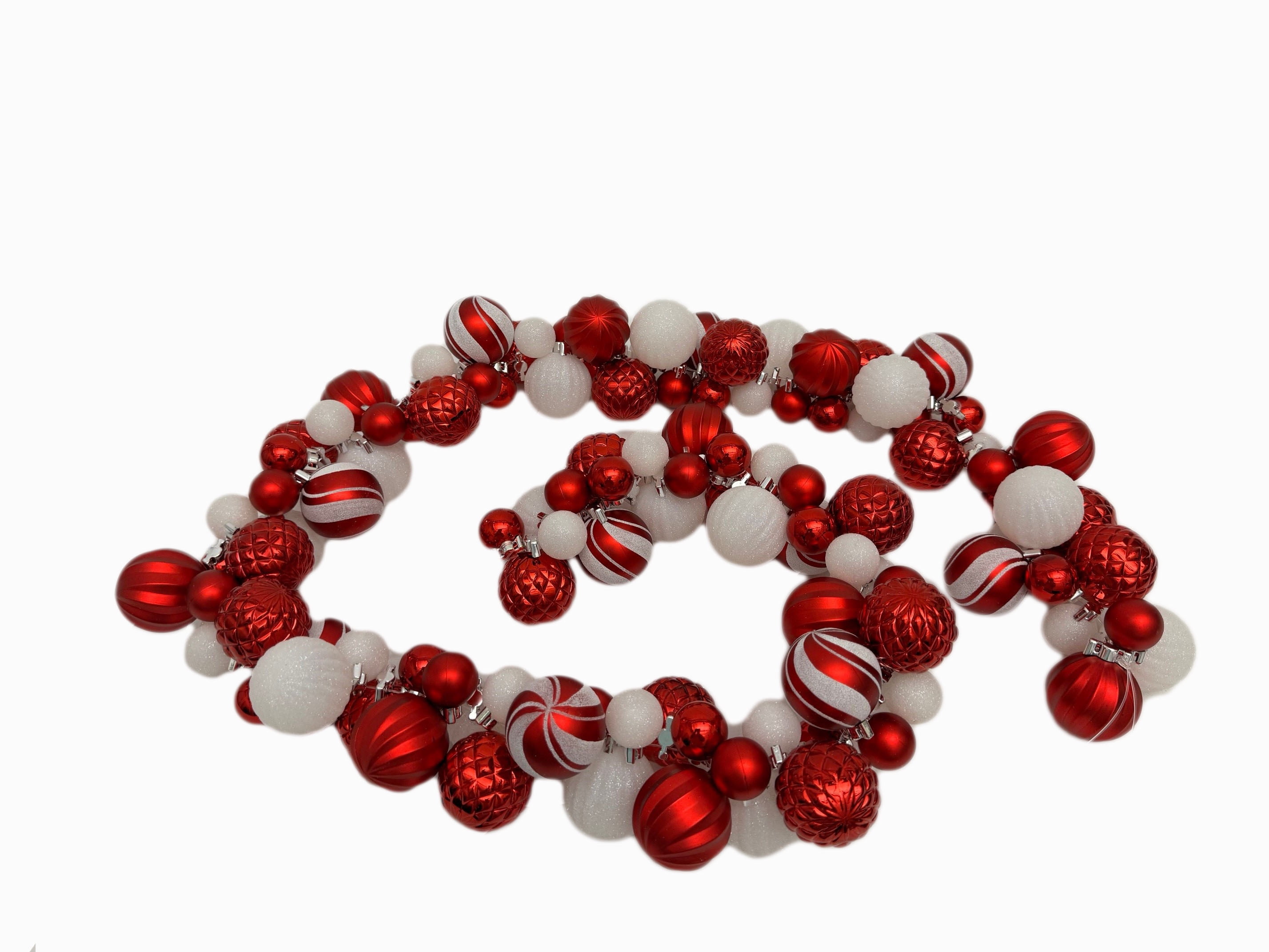 Red & White with Silver Caps Braided Christmas Garland, 65 in, by