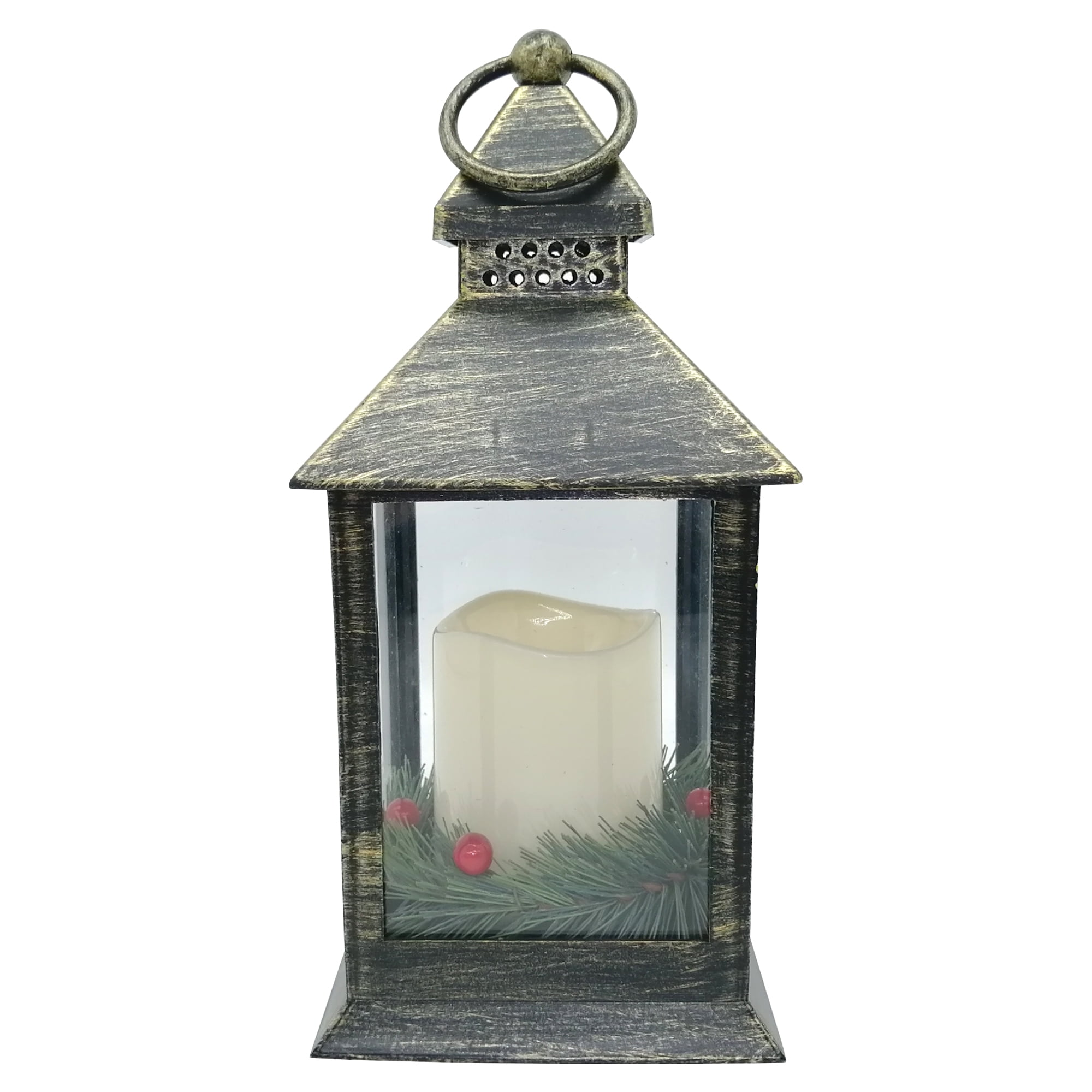 Holiday Time Christmas 9inch Plastic LED Pillar Candle Lantern, Black