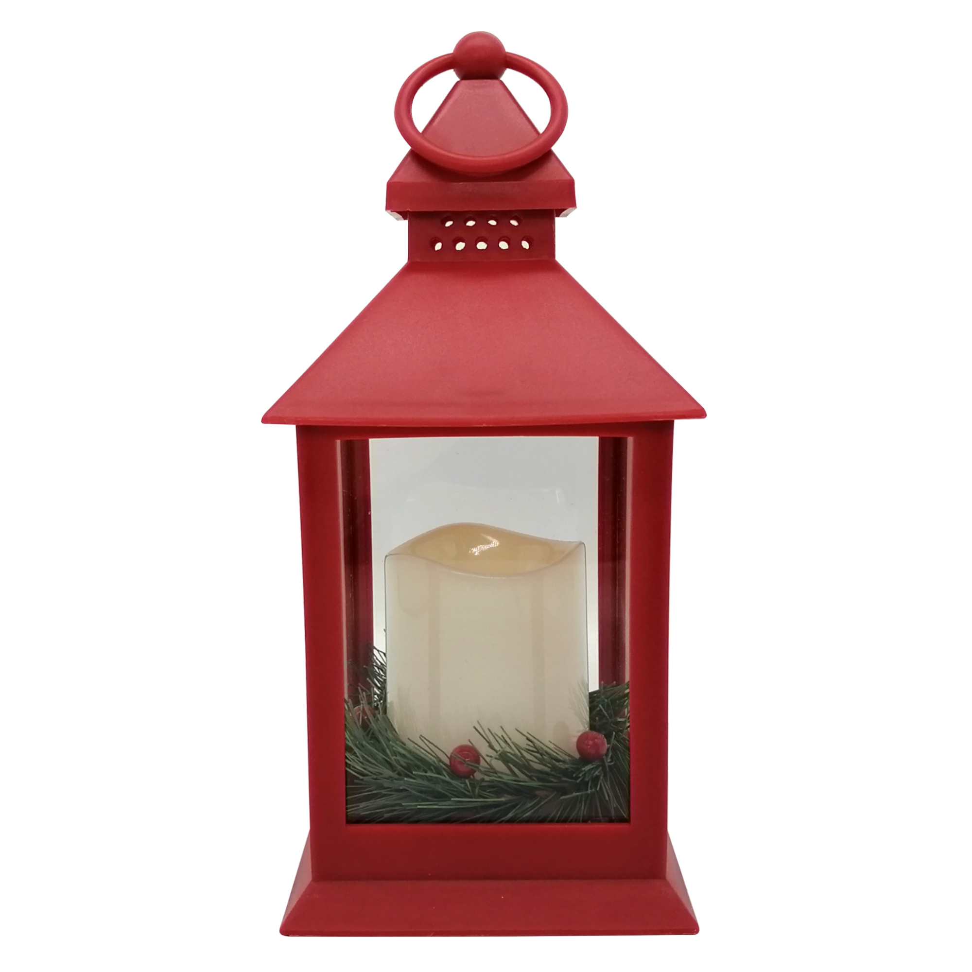 Holiday Time Christmas 9inch Plastic LED Pillar Candle Lantern, Red