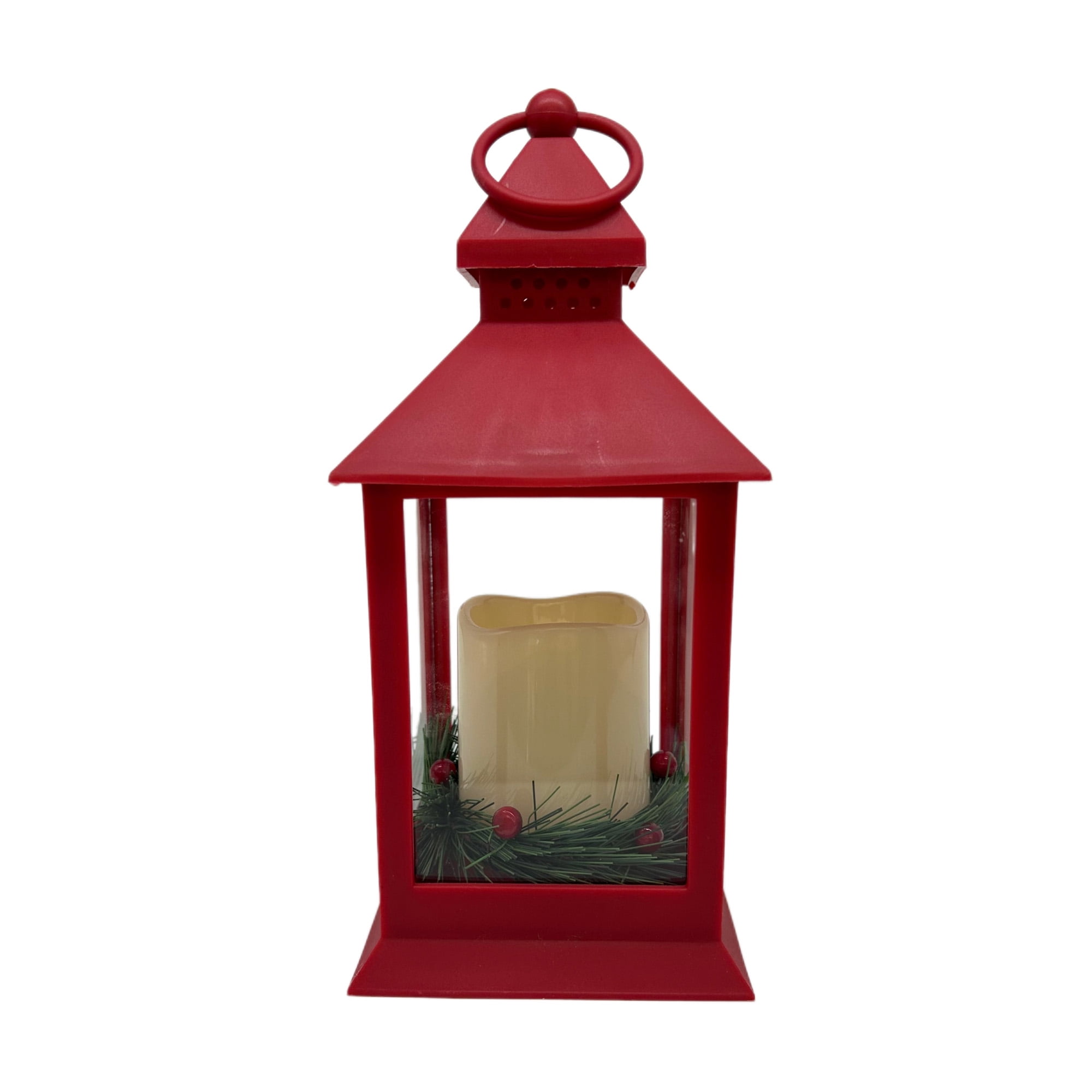 Holiday Time Christmas 9 inch Red Plastic LED Pillar Candle Lantern, Single Pack