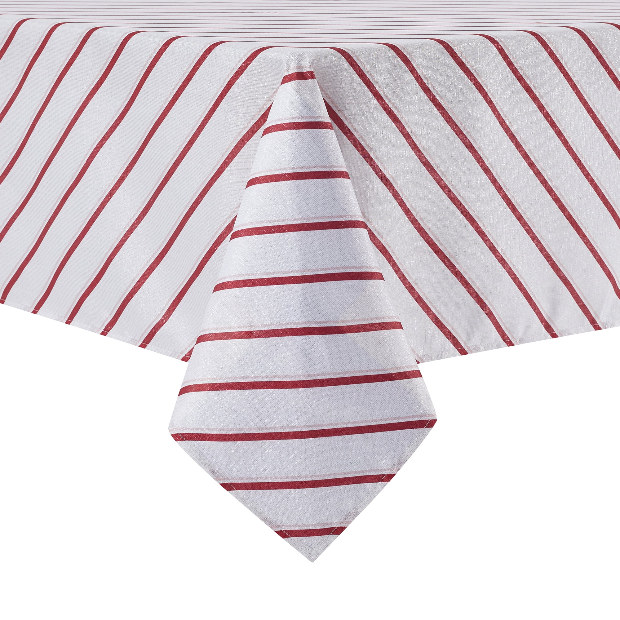 Holiday Time Christmas Candy Cane Stripe Fabric Tablecloth, Festive Xmas Décor 60" x 84"