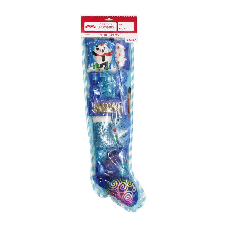 Holiday Time Christmas Cat Toys Stocking Gift Set Blue 21 Pcs