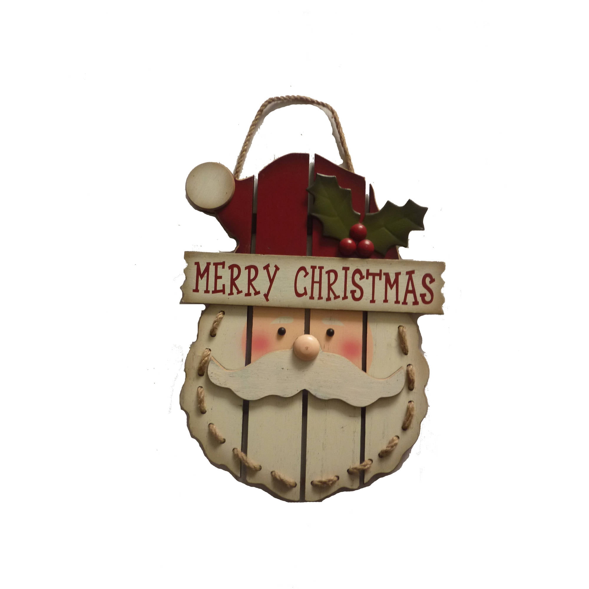 Holiday Time Christmas Decor 16" Wooden Santa Face Wall Hanging Décor