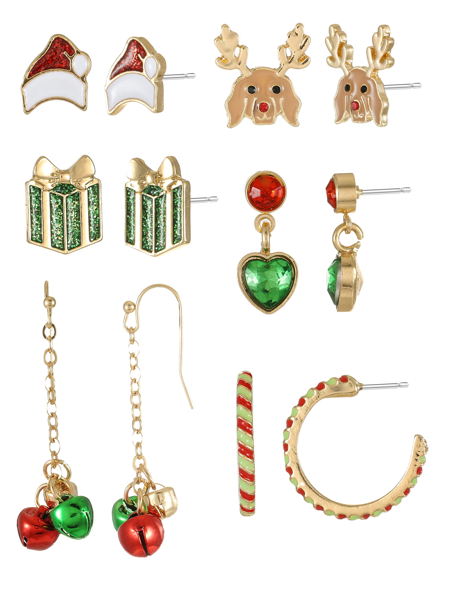 Holiday Time Christmas Earring Set, 6 Pairs