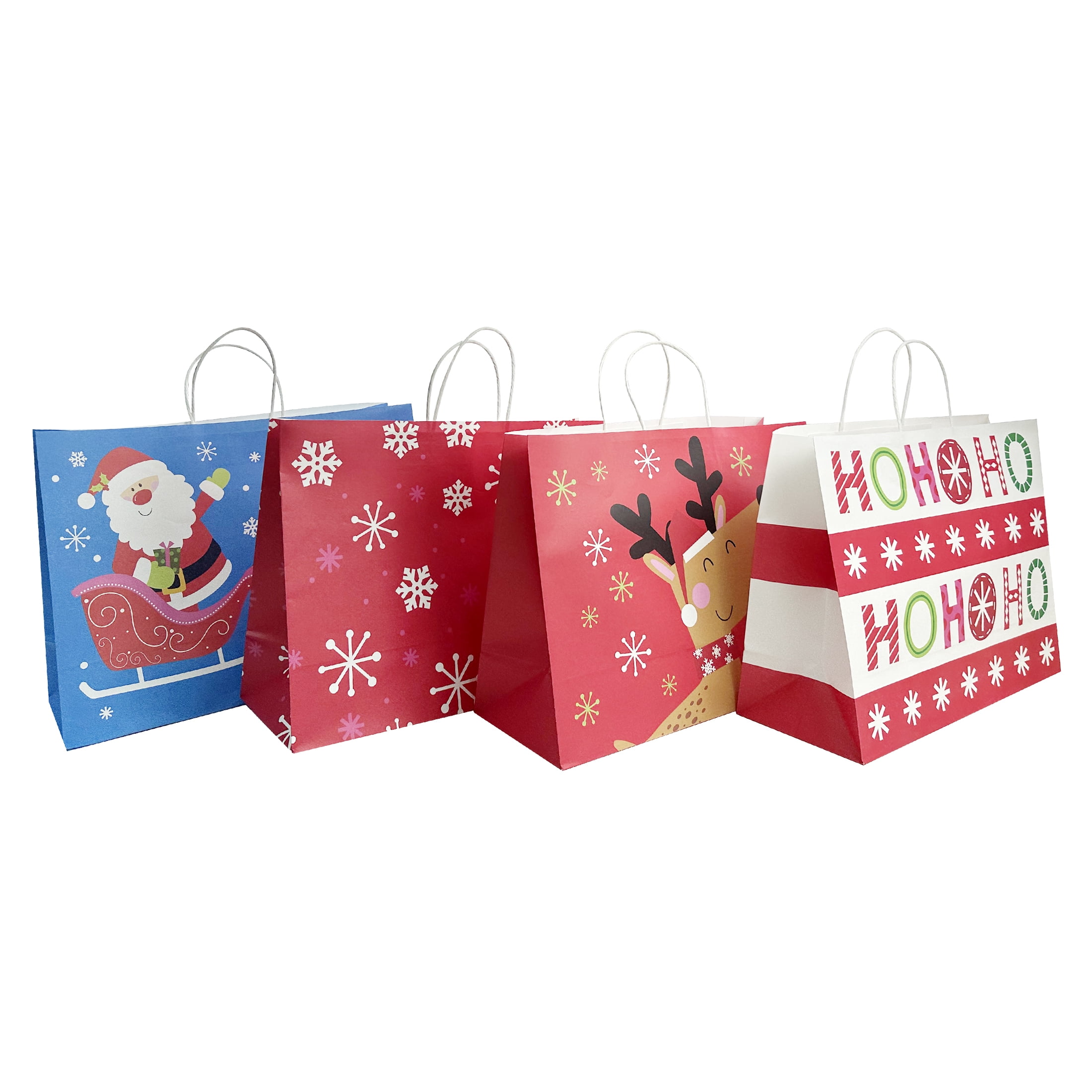 Holiday Time Christmas Gift Paper Bag, XLarge, Santa, Reindeer, Snowflake, Hohoho, 16x6x12in