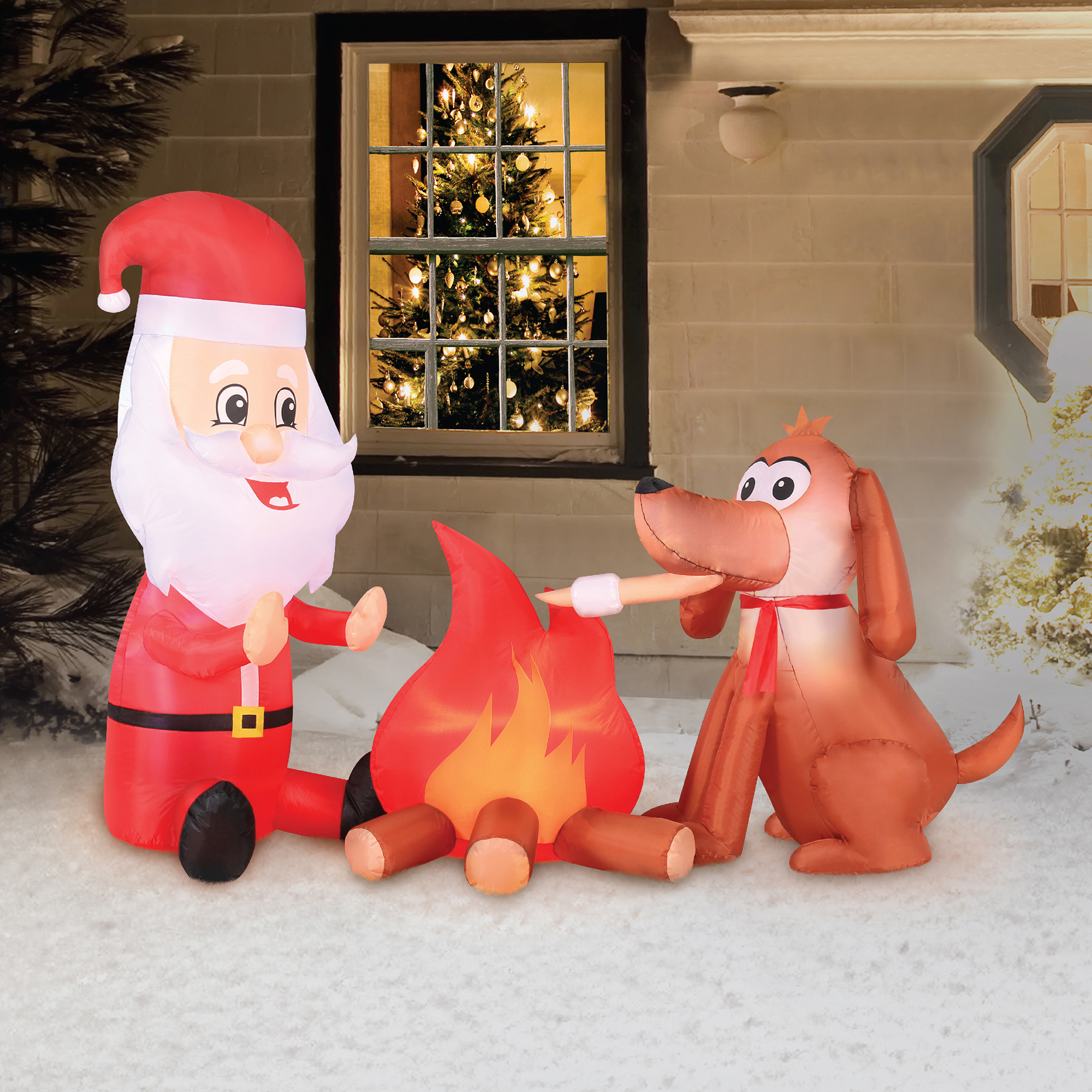 Holiday Time Christmas Inflatable Campfire Santa and Dog, 6'
