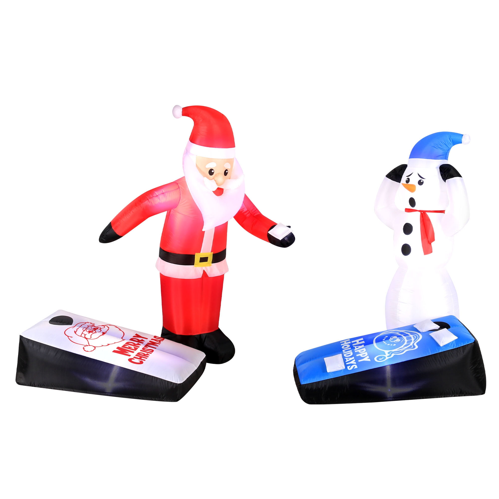 Holiday Time Christmas Inflatable Santa and Snowman Playing Corn Hole