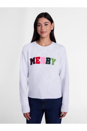 Women’s and Women's Plus Christmas Merry Applique Sweater by Holiday Time, Sizes XXS-4X