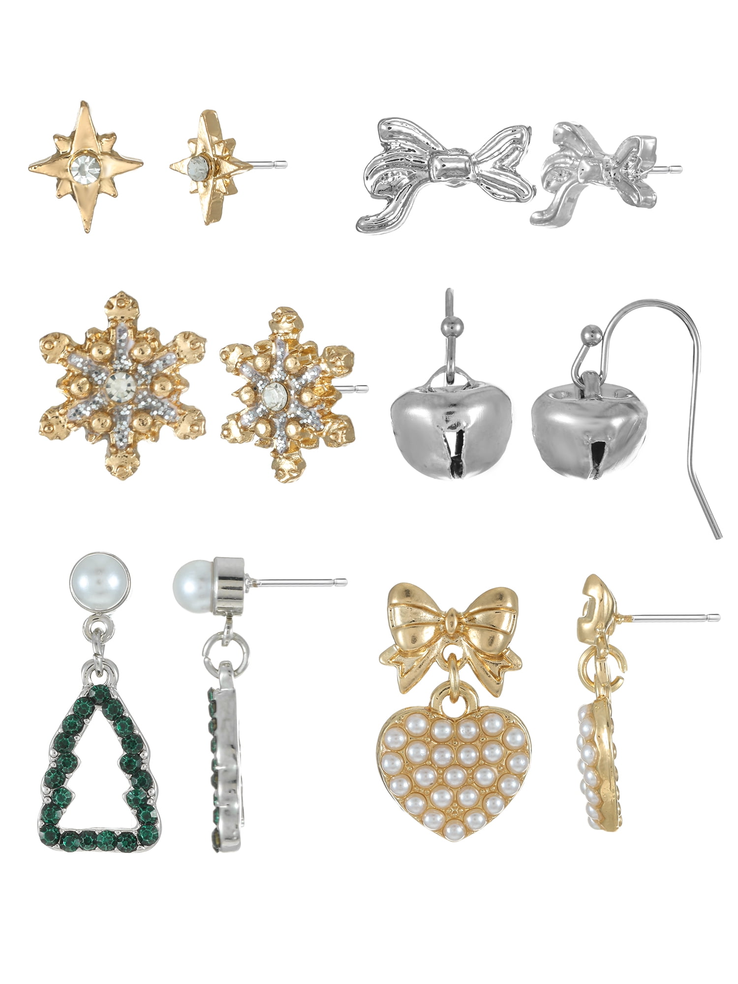 Holiday Time Christmas Motifs Earrings, 6 Pairs