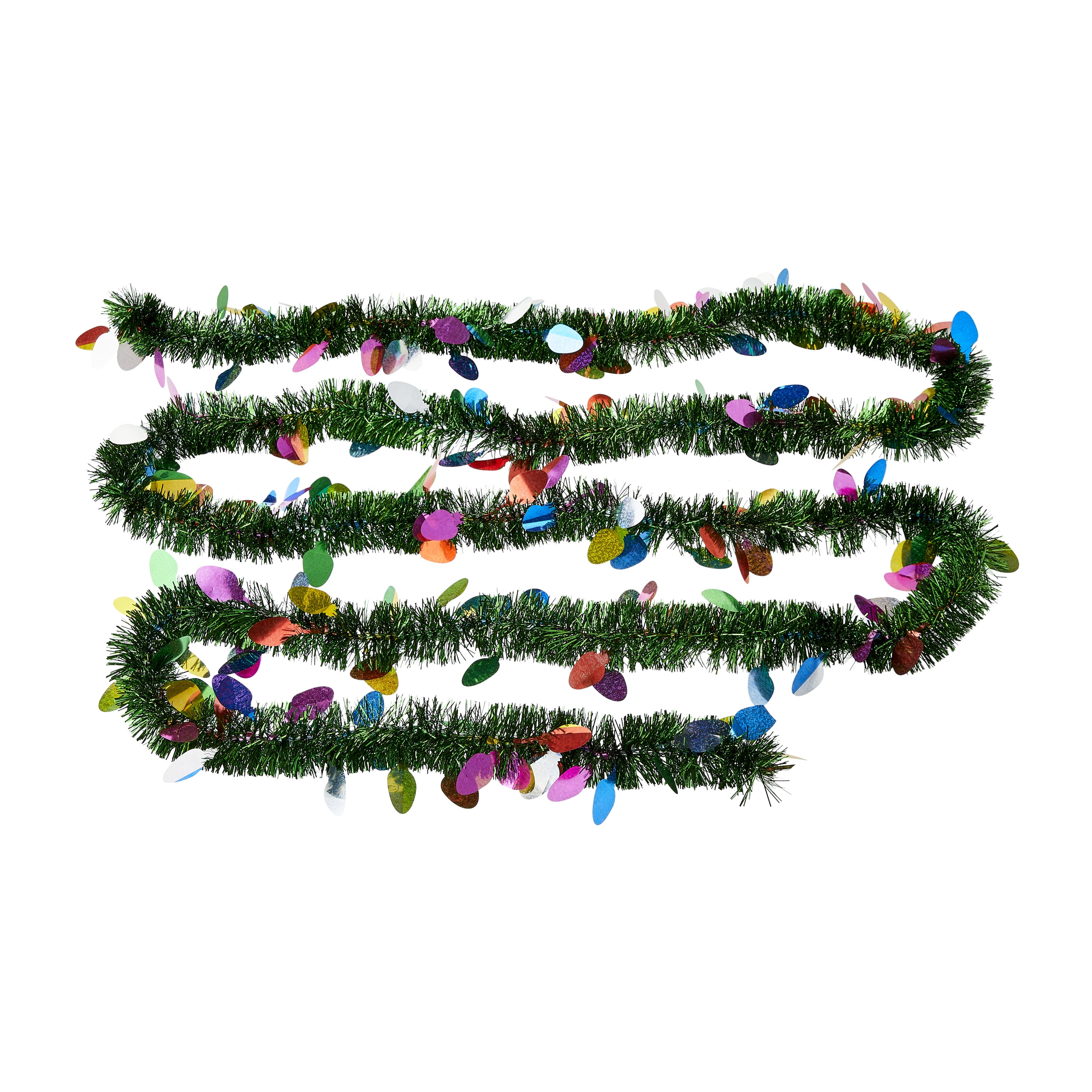 Multicolor Light Bulbs & Green Tinsel Christmas Garland, 12 ft, by Holiday Time