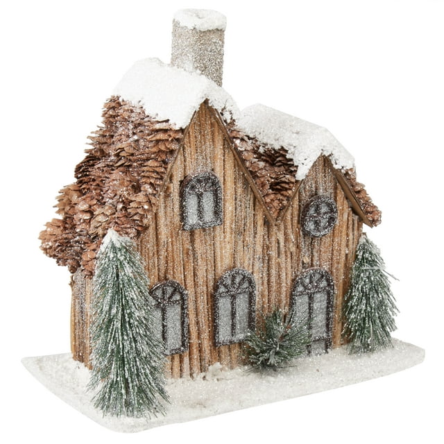Holiday Time Christmas Multicolor Natural house with Snow Decoration