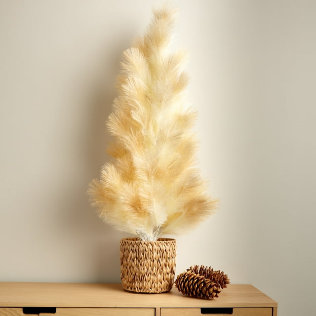 Holiday Time Christmas Pampas Tree in a Basket, 48 inch