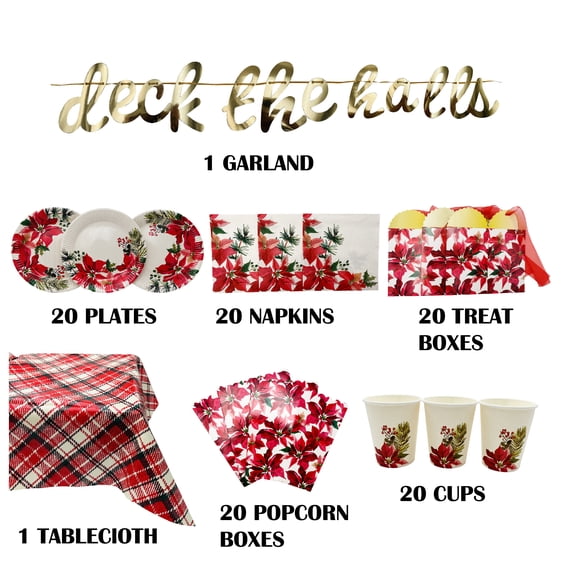 Holiday Time Christmas Party Value Set, Serve for 20 Guests, 102 Pieces, Poinsettia