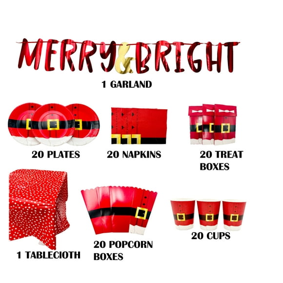 Holiday Time Christmas Party Value Set, Serve for 20 Guests, 102 Pieces, Santa's Belt