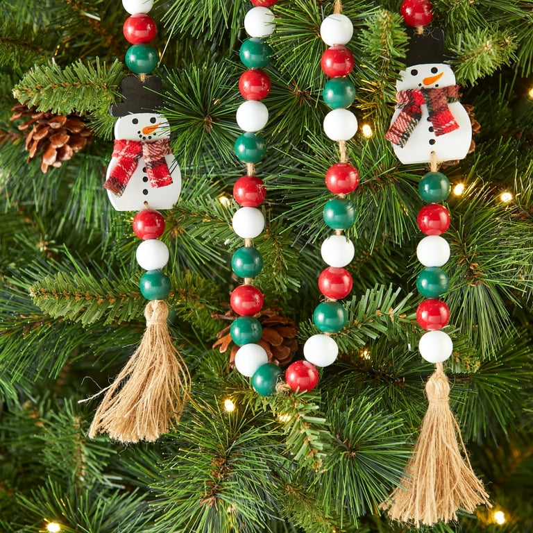 WILLBOND 16 Feet Christmas Tree Beaded Garland, Xmas Tree Glitter Green and  Red Ball Garland Beads Christmas Plastic DIY Holiday Decoration
