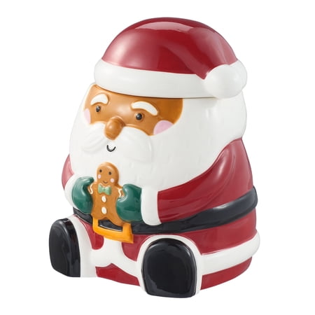 Holiday Time Christmas Santa Claus Earthenware Candy Jar,  33.8oz, Brown