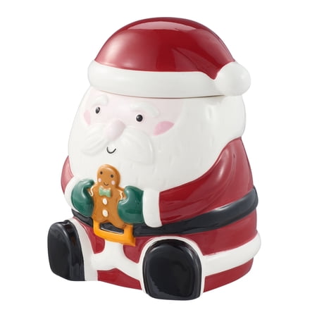 Holiday Time Christmas Santa Claus Earthenware Candy Jar,  33.8oz, Tan