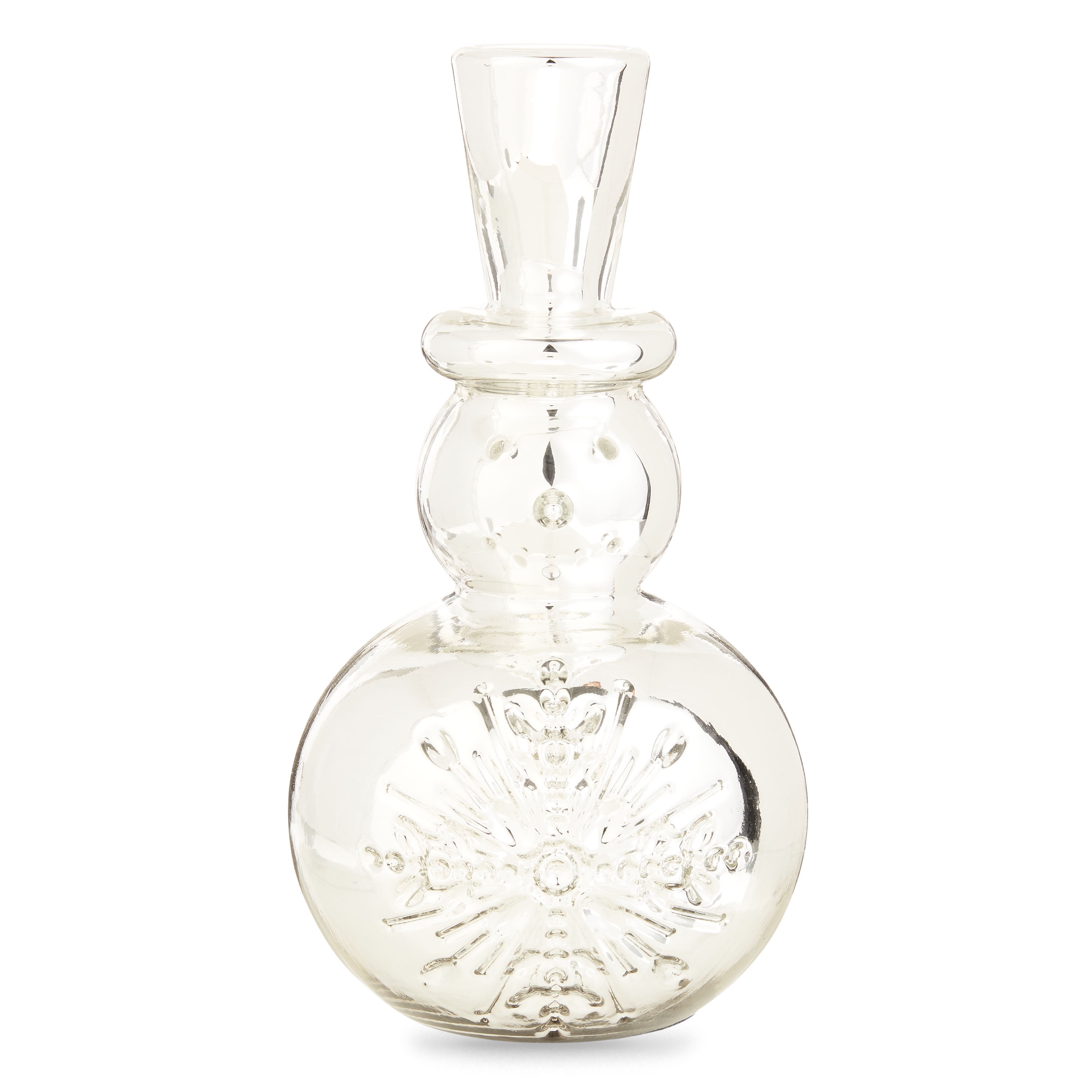 Holiday Time Christmas Shiny Silver Glass Snowman Tabletop Decoration