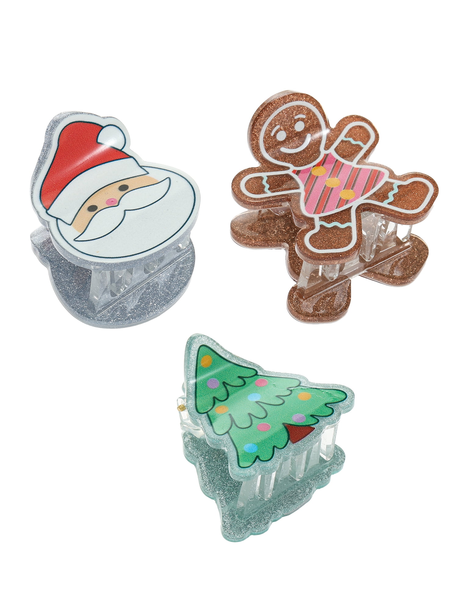 Holiday Time Christmas Tree, Gingerbread and Santa Claw Clips, 3 Pieces