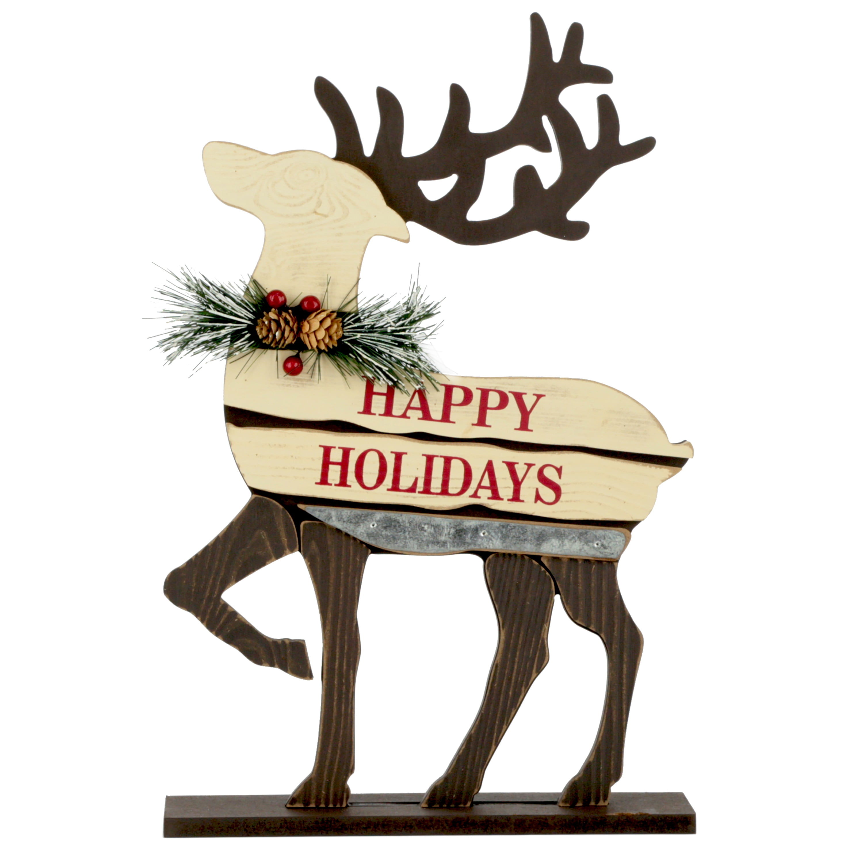 Holiday Time Christmas Wooden Reindeer Tabletop Decor, Happy Holidays