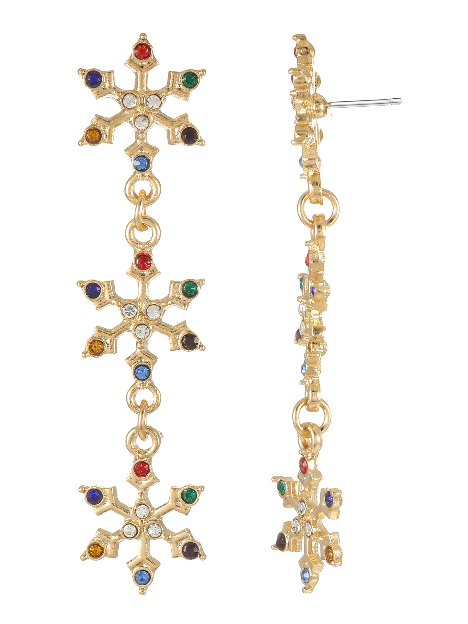Holiday Time Colorful Rhinestone Tipped Snowflake Earrings, 1 Pair