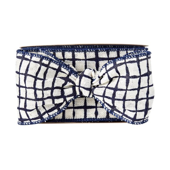 Holiday Time Country Cabin Ribbon, 3.5" Blue and White Checkered