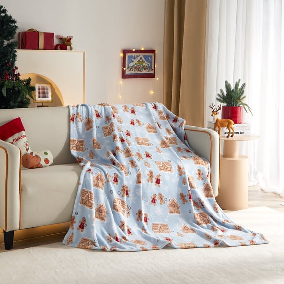 Holiday Time Cozy Christmas Gingerbread Plush Oversized Throw Blanket, 50" x 72"