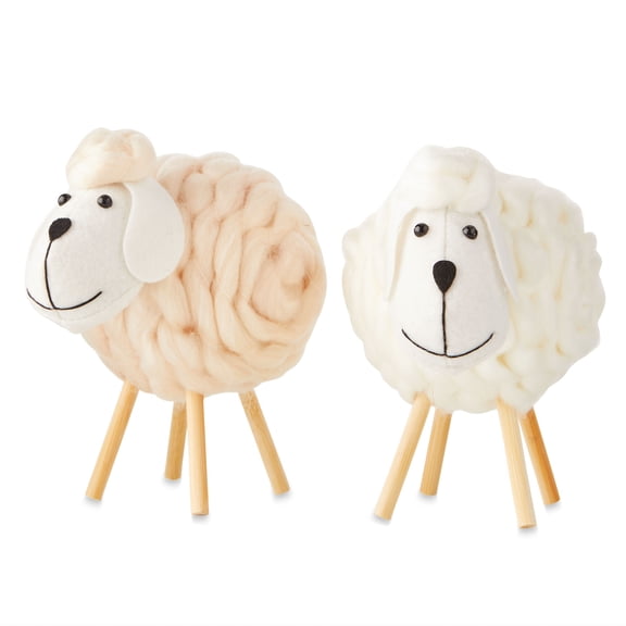 Holiday Time Dc Set Of 2, Cream and White Sheep Dcor