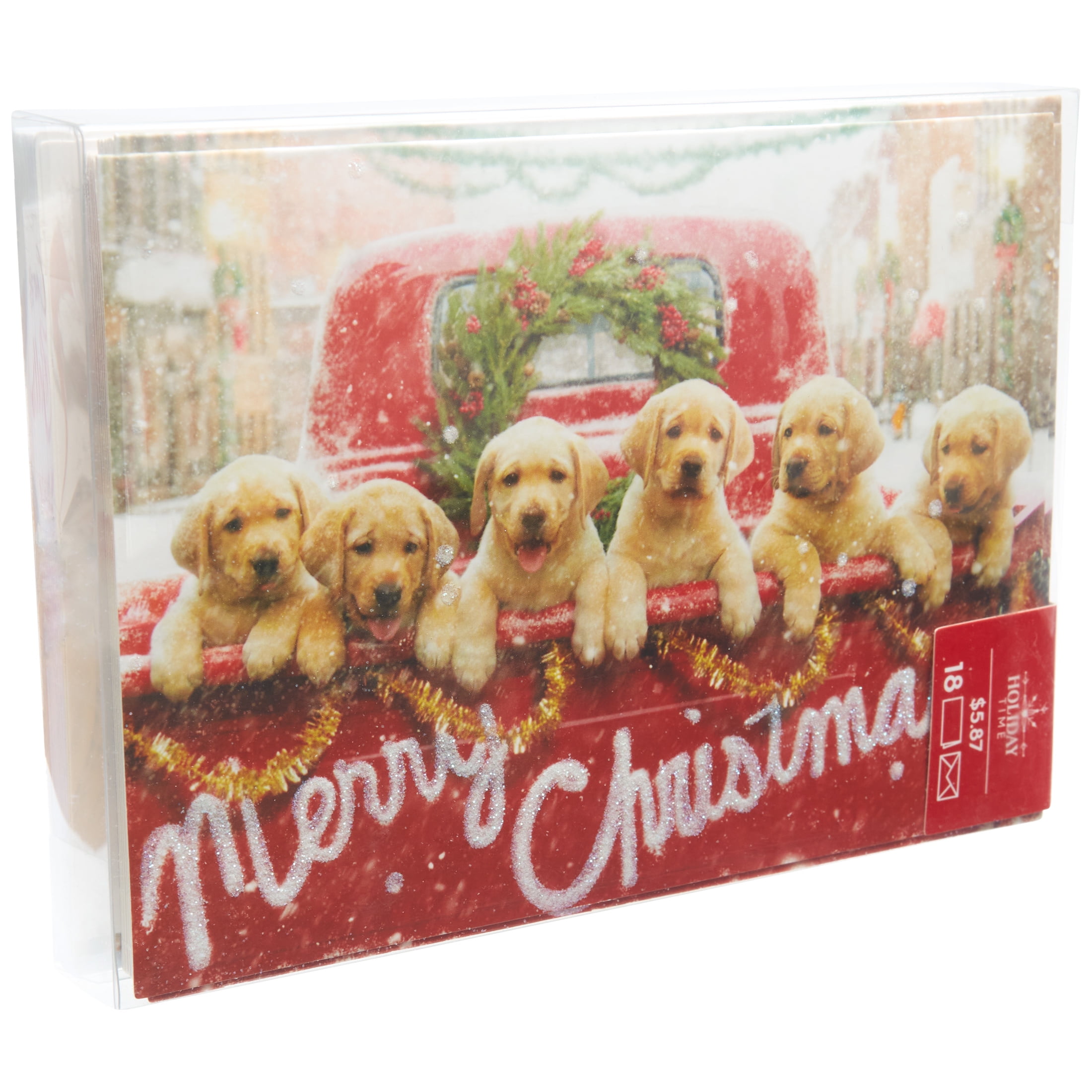Holiday Time Deluxe Boxed Christmas Cards, Red Truck with Holiday Puppies, 18Count, 5" x 7